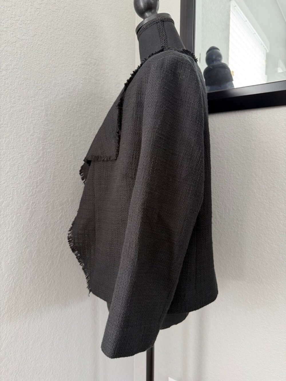 KARL LAGERFELD Tweed Open Front Blazer Jacket Black Medium - Picture 7 of 13